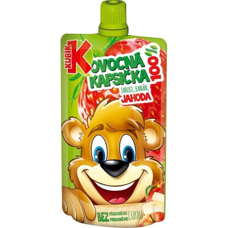 Kubík 100% ovocná kapsička jahoda-jablko-banán-mrkev 100g